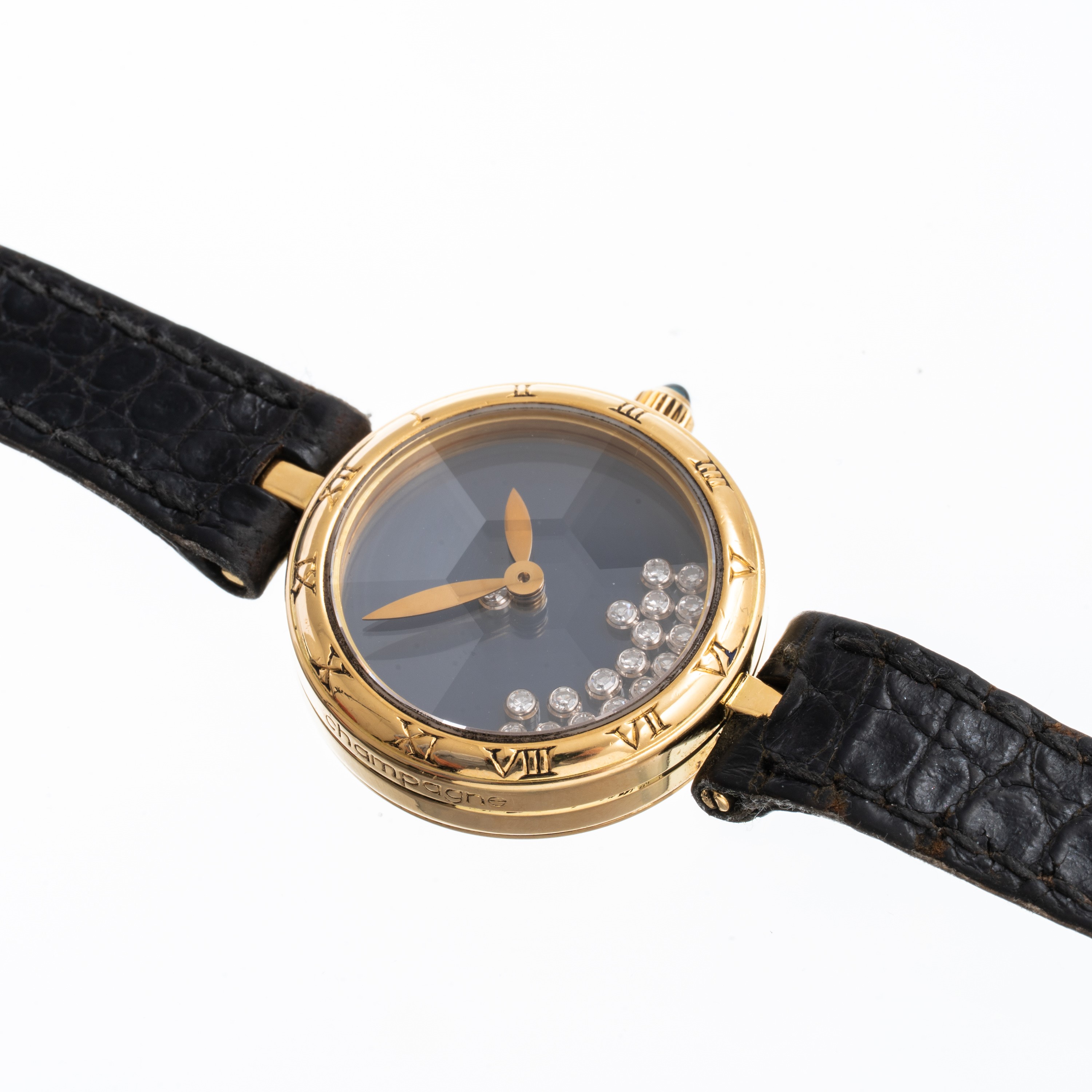 Gerald Genta - Orologio Solo Tempo in oro giallo 18 kt con quadrante blu, diamanti e movimento al...