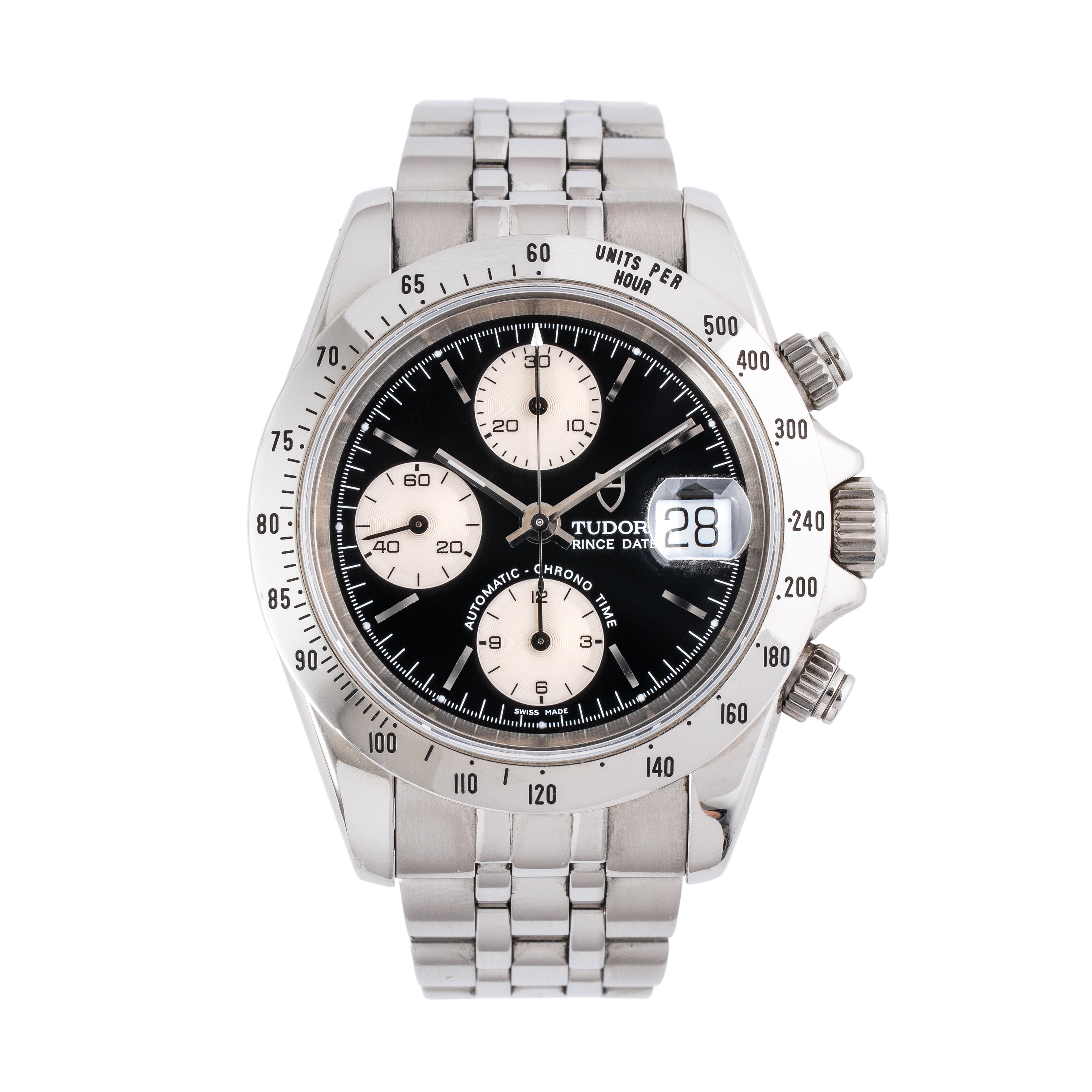 Tudor - Prince Date 79280P, cronografo automatico in acciaio con quadrante nero