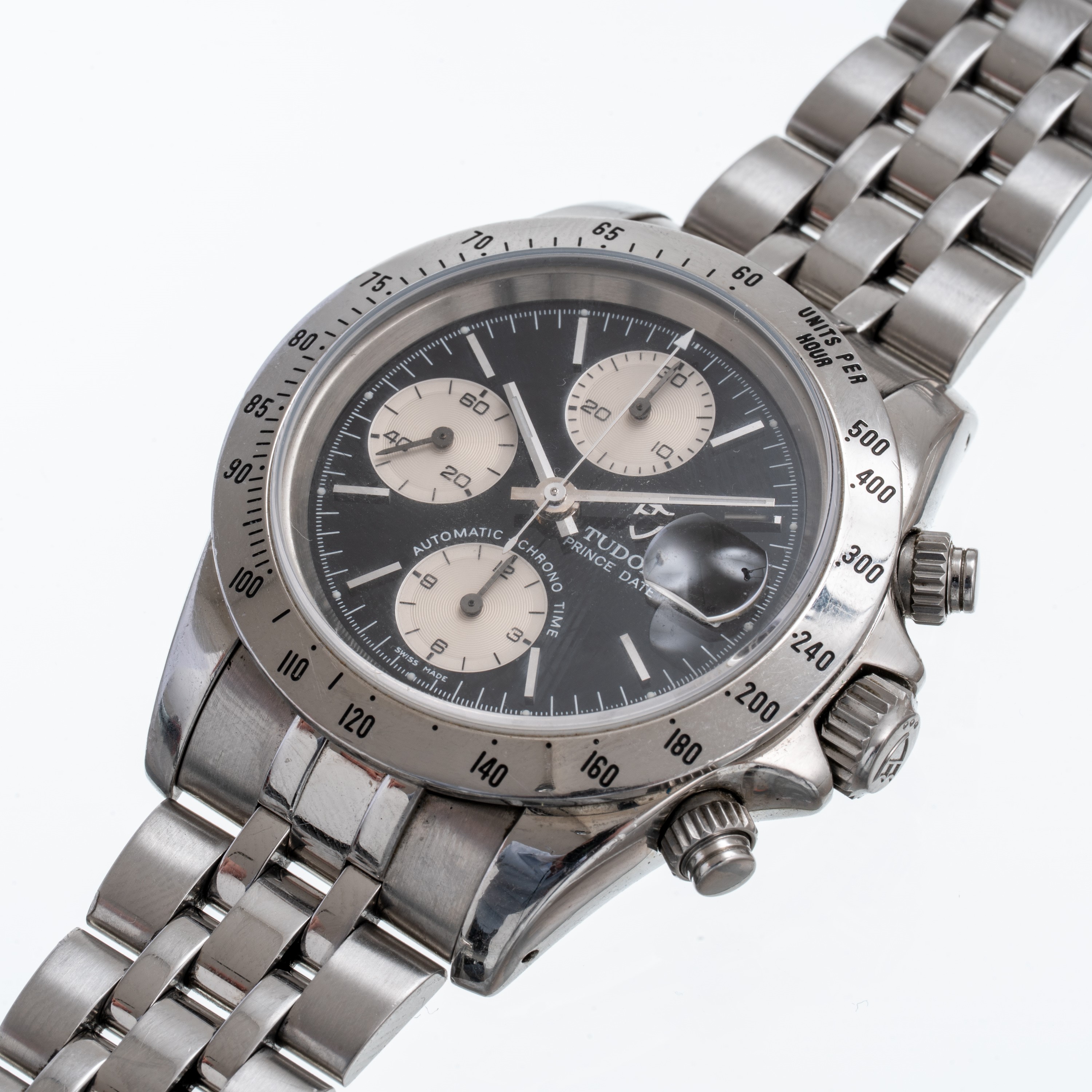 Tudor - Prince Date 79280P, cronografo automatico in acciaio con quadrante nero