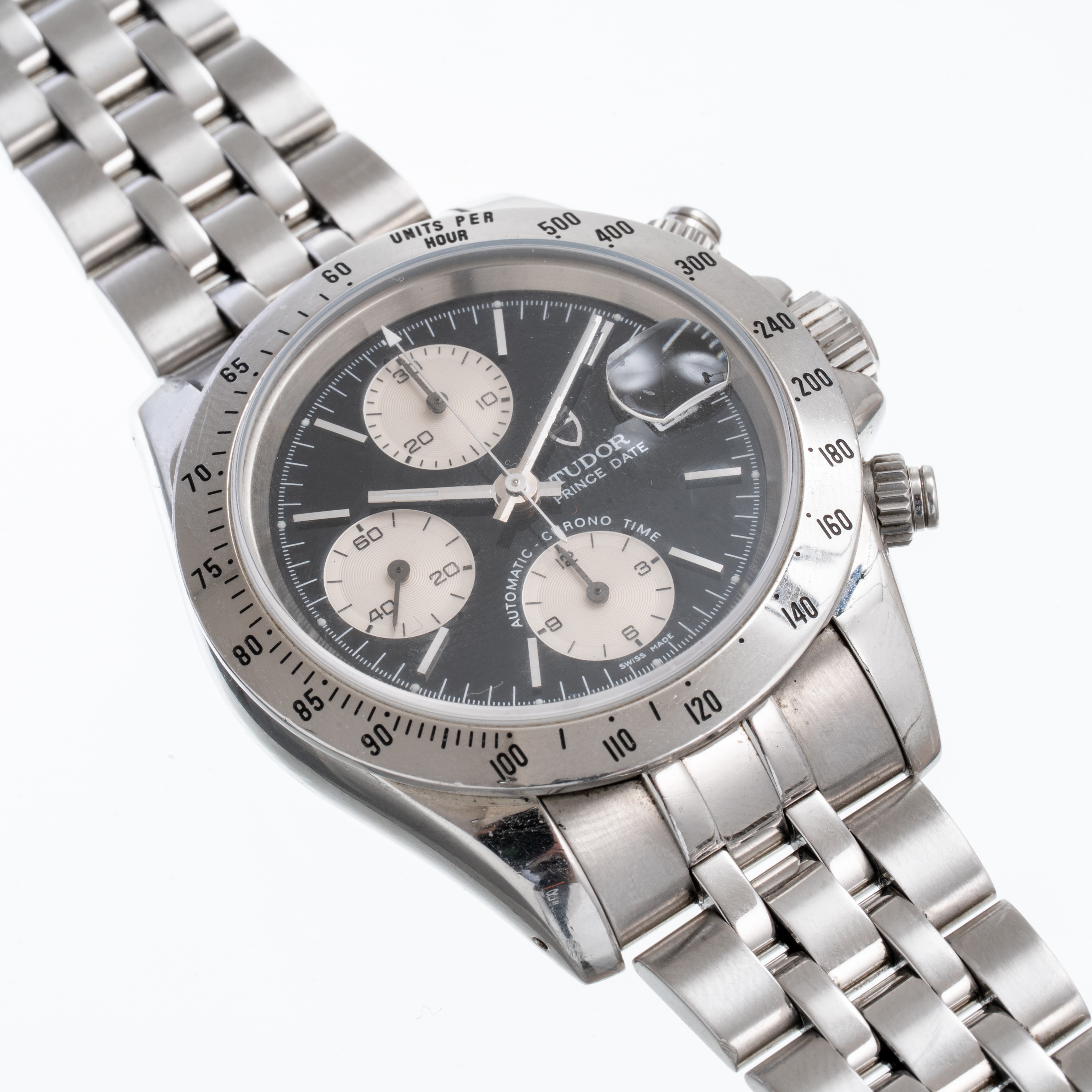 Tudor - Prince Date 79280P, cronografo automatico in acciaio con quadrante nero