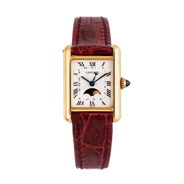 CARTIER - CARTIER - TANK OROLOGIO SOLO TEMPO AL QUARZO IN ORO GIALLO 18KT CON DATARIO POINTER DATE E FASI LUNARI