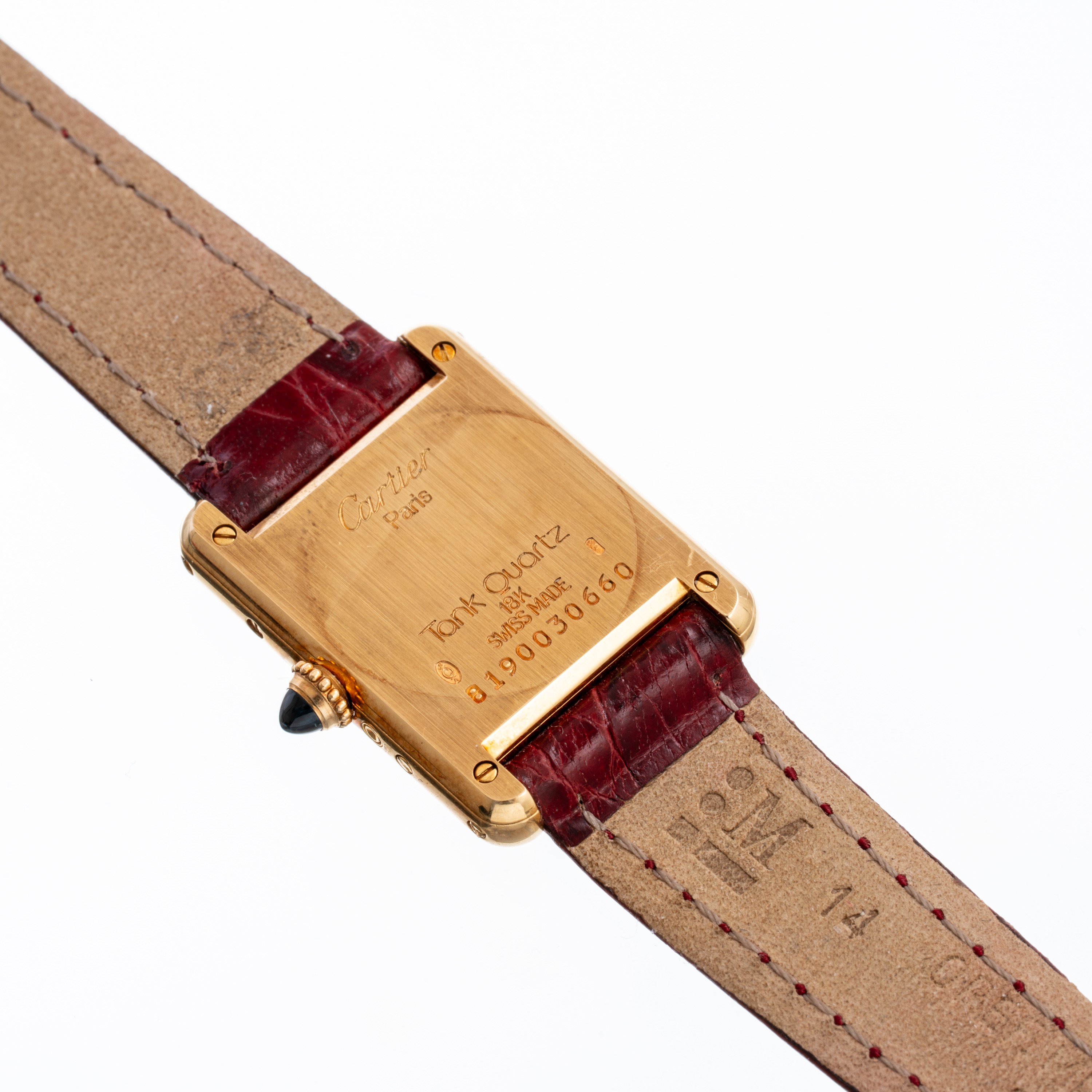 Cartier - Tank, orologio da polso al quarzo in oro giallo 18 kt con datario e fasi lunari