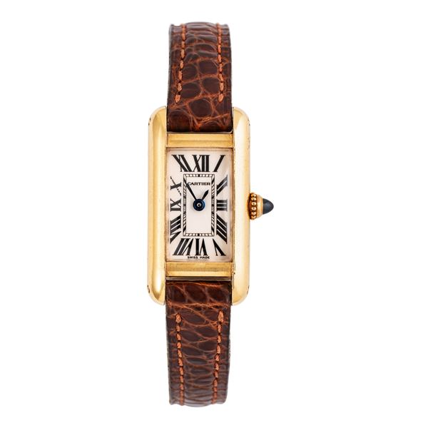 CARTIER - CARTIER - TANK ALLONGE' MINI OROLOGIO SOLO TEMPO AL QUARZO IN ORO GIALLO 18KT CON QUADRANTE BIANCO