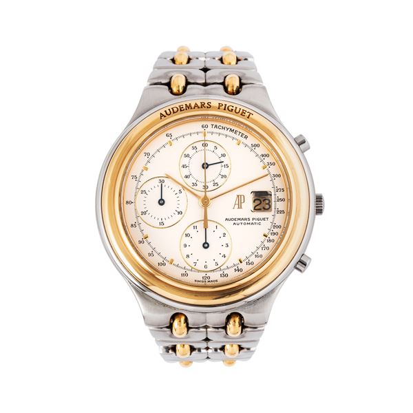 AUDEMARS PIGUET - AUDEMARS PIGUET - HUTIEME CHRONOGRAPH CRONOGRAFO A CARICA AUTOMATICA IN ACCIAIO E ORO GIALLO 18KT CON QUADRANTE NERO E DATARIO AD ORE TRE