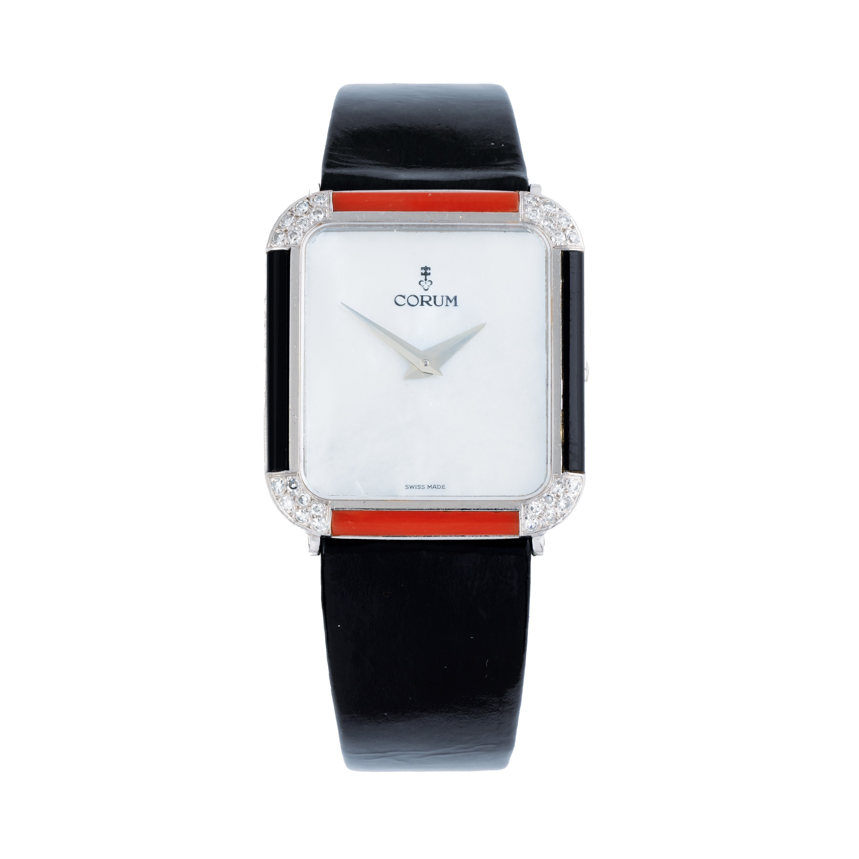 Corum - Tank, orologio solo tempo a carica manuale in oro bianco 18kt con quadrante in madreperla