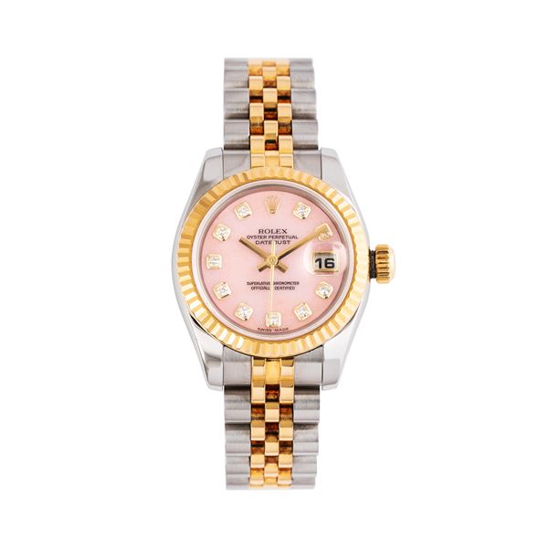 ROLEX - ROLEX - DATEJUST LADY OROLOGIO SOLOTEMPO A CARICA AUTOMATICA IN ACCIAIO E ORO GIALLO 18KT CON QUADRANTE IN CORALLO ROSA E INDICI CON DIAMANTI TAGLIO BRILLANTE