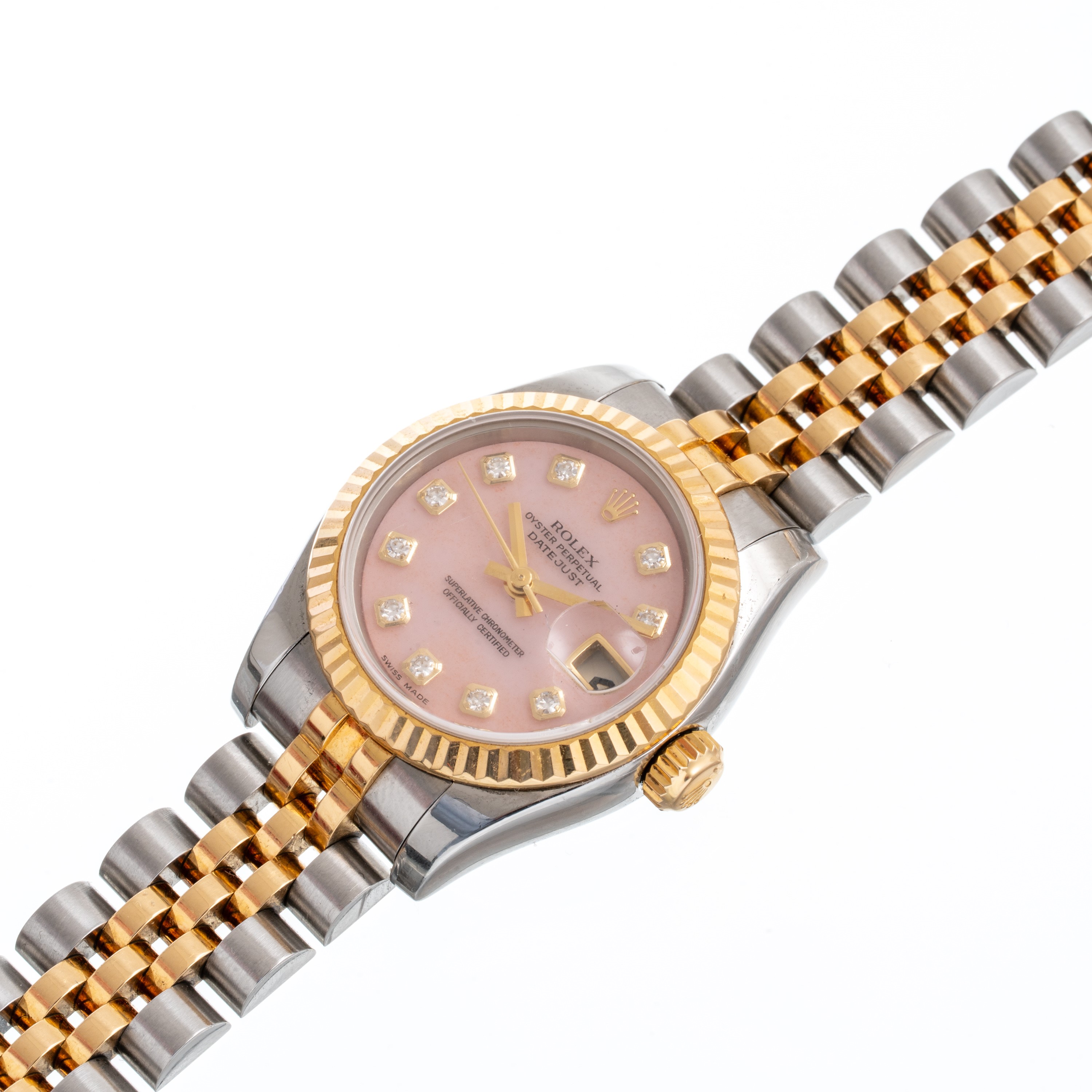 Rolex - Datejust Lady 179173 in acciaio e oro giallo 18 kt con quadrante in opale rosa e indici c...