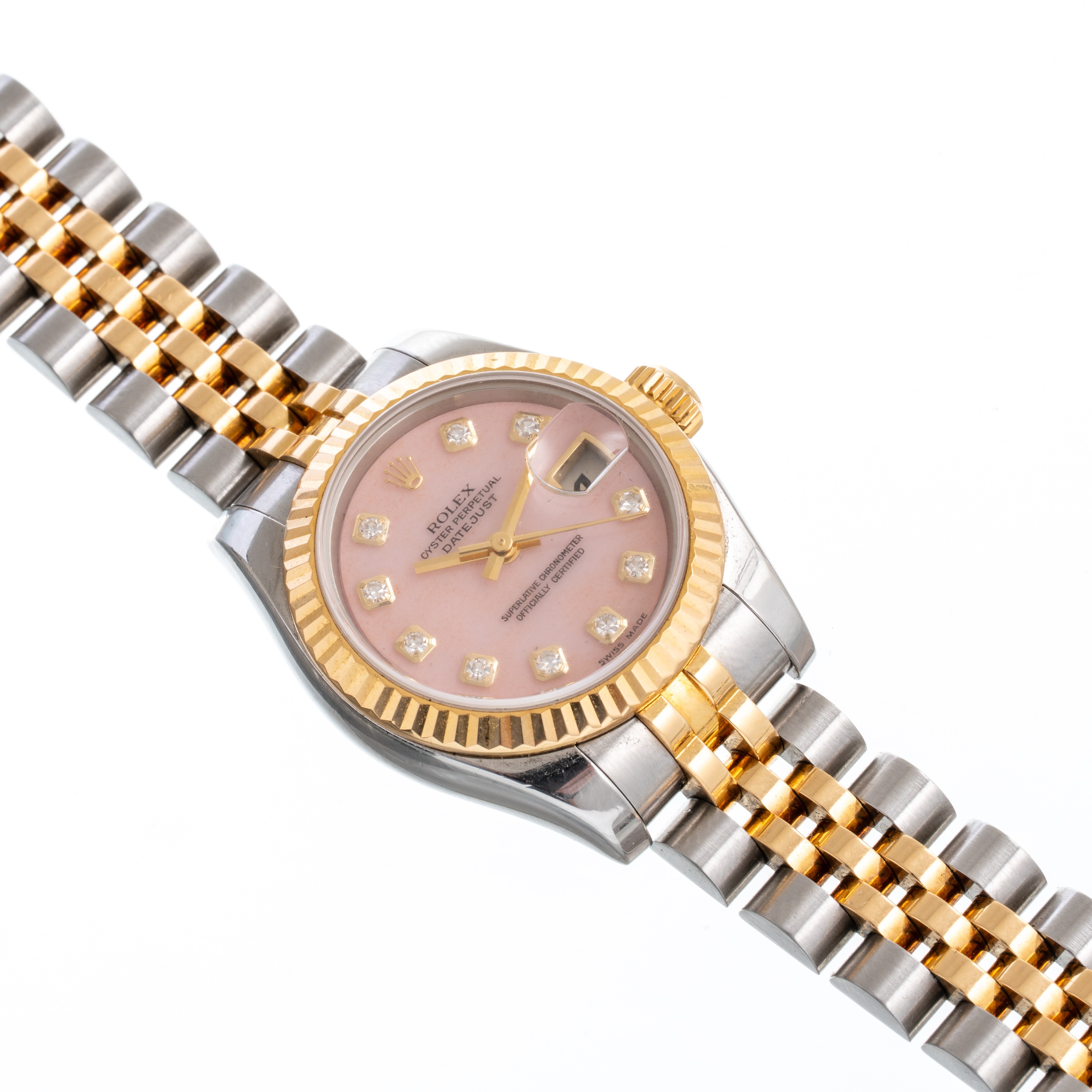 Rolex - Datejust Lady 179173 in acciaio e oro giallo 18 kt con quadrante in opale rosa e indici c...