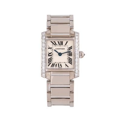 Tank Francaise, orologio da polso solo tempo in oro bianco 18 kt con diamanti e movimento al quar...