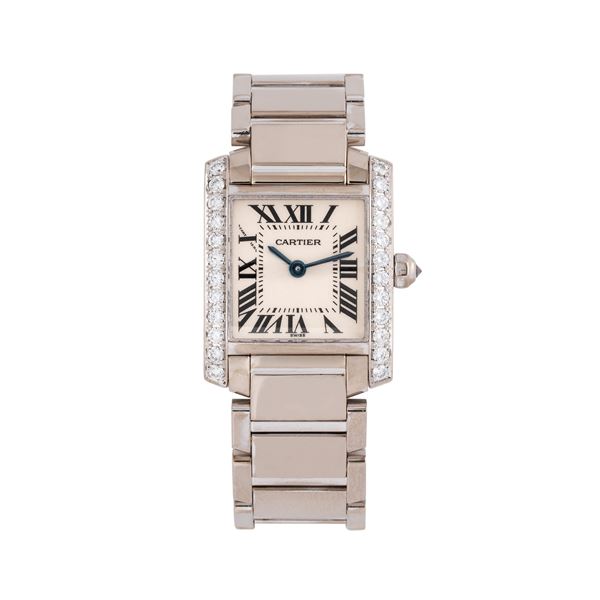 CARTIER - CARTIER - TANK FRANCAISE OROLOGIO SOLO TEMPO AL QUARZO IN ORO BIANCO 18KT E GHIERA BRILLANTI