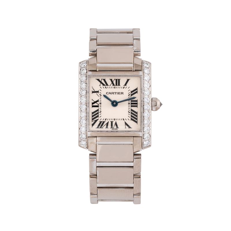Cartier - Tank Francaise, orologio da polso solo tempo in oro bianco 18 kt con diamanti e movimen...