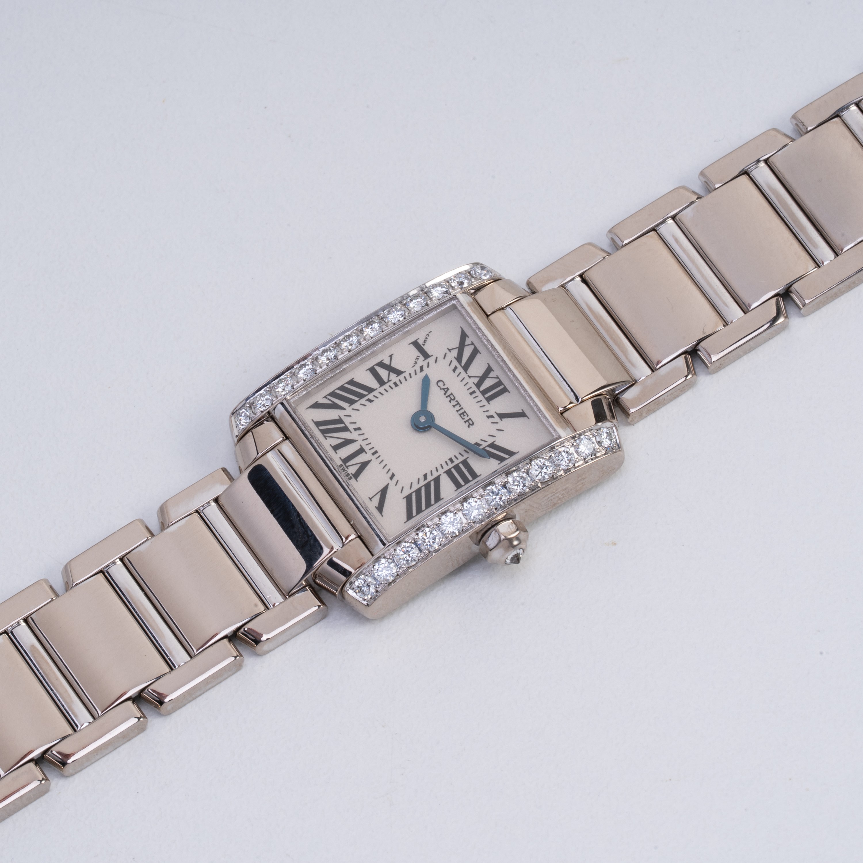 Cartier - Tank Francaise, orologio da polso solo tempo in oro bianco 18 kt con diamanti e movimen...