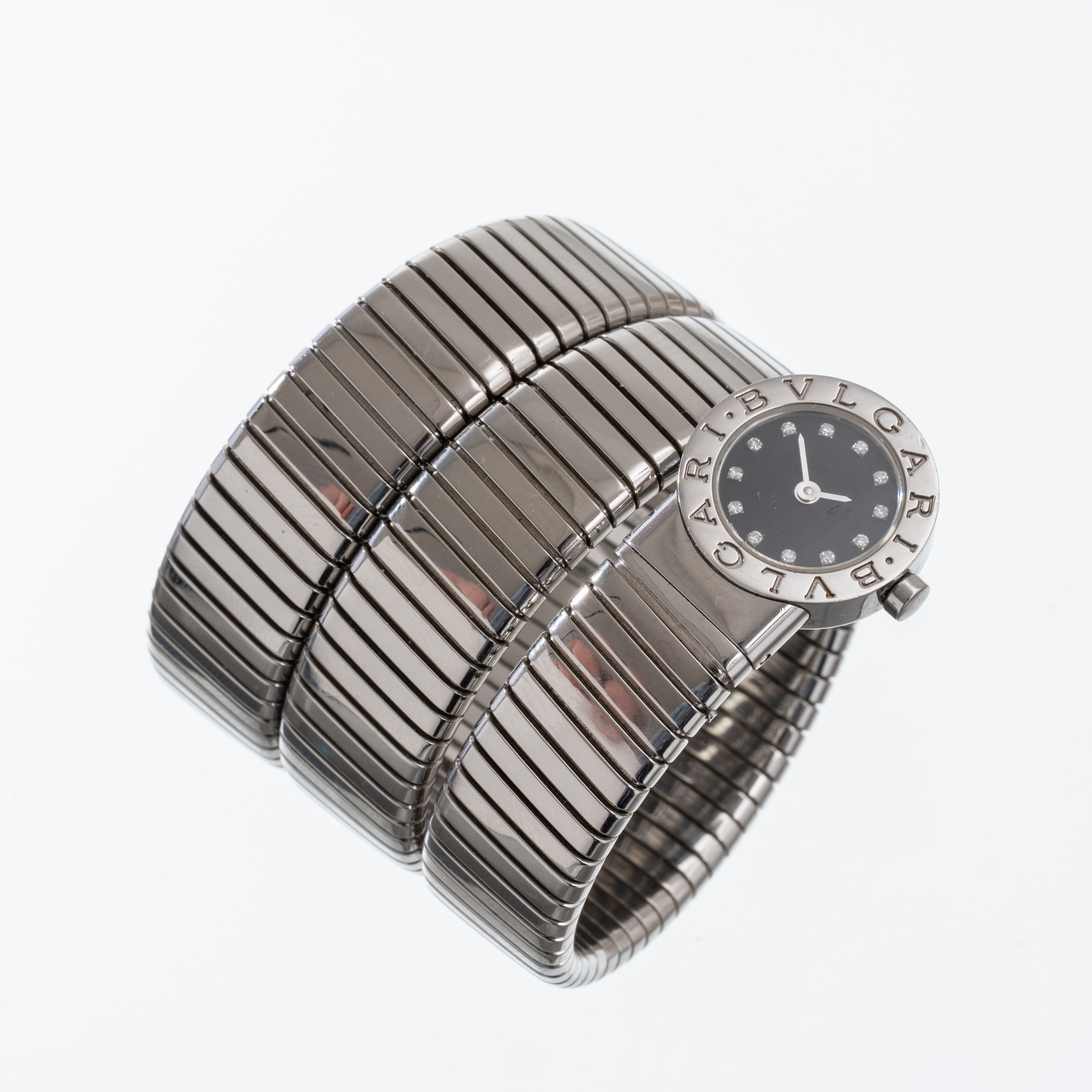 Bulgari - Tubogas Serpenti BB1912TS, orologio solo tempo al quarzo in acciaio con quadrante nero