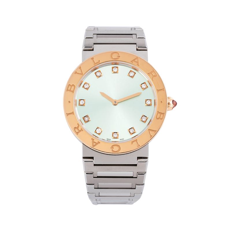 Bulgari - Bvlgari Bvlgari, Orologio Solo Tempo al quarzo in acciaio con quadrante azzurro, ghiera...