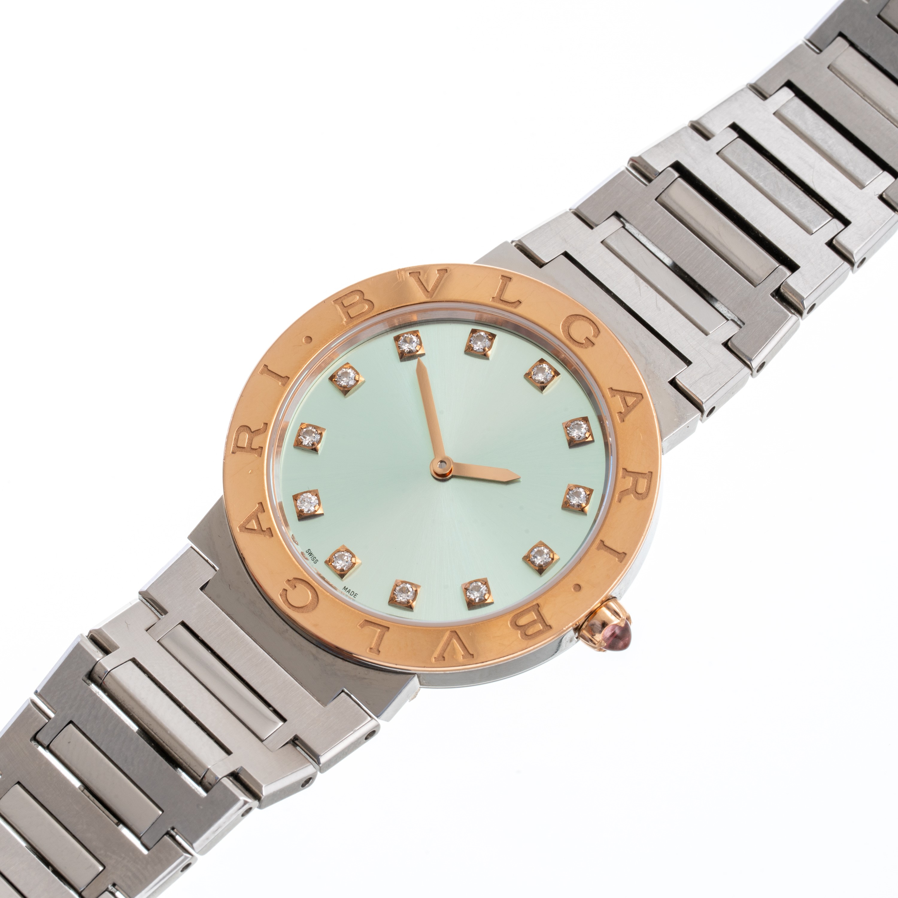 Bulgari - Bvlgari Bvlgari, Orologio Solo Tempo al quarzo in acciaio con quadrante azzurro, ghiera...
