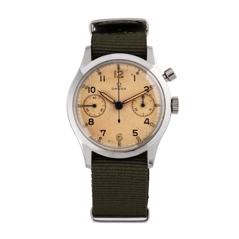 Omega - Cronografo militare canadese, cronografo monopulsante in acciaio con calibro 2221