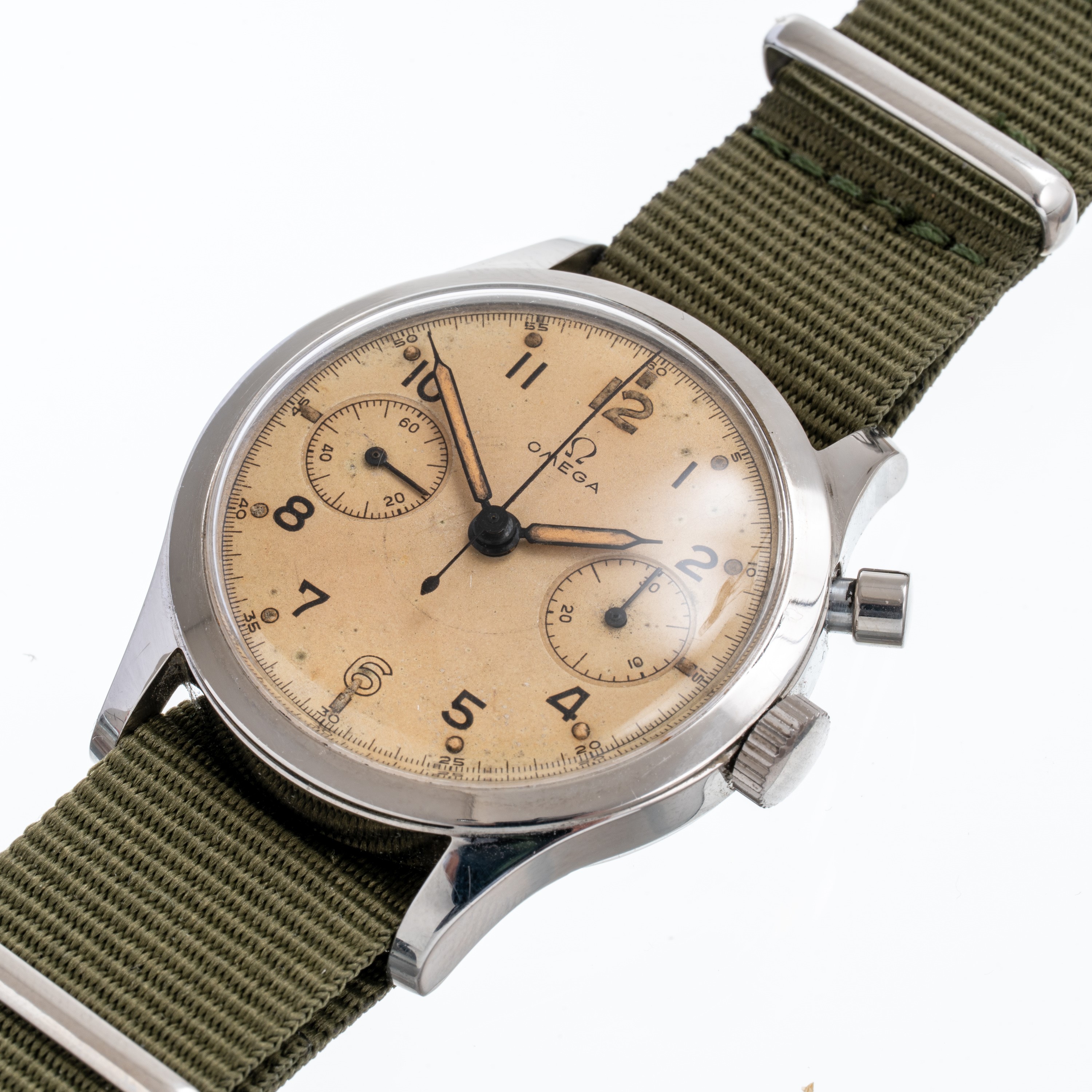 Omega - Cronografo militare canadese, cronografo monopulsante in acciaio con calibro 2221