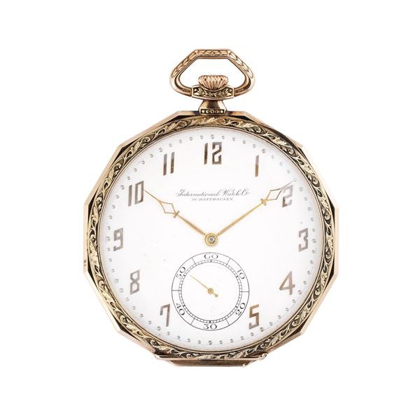 IWC - IWC - OROLOGIO DA TASCA OROLOGIO DA TASCA A CARICA MANUALE CON CASSA IN ORO GIALLO 14IKT LAVORATA E QUADRANTE BIANCO