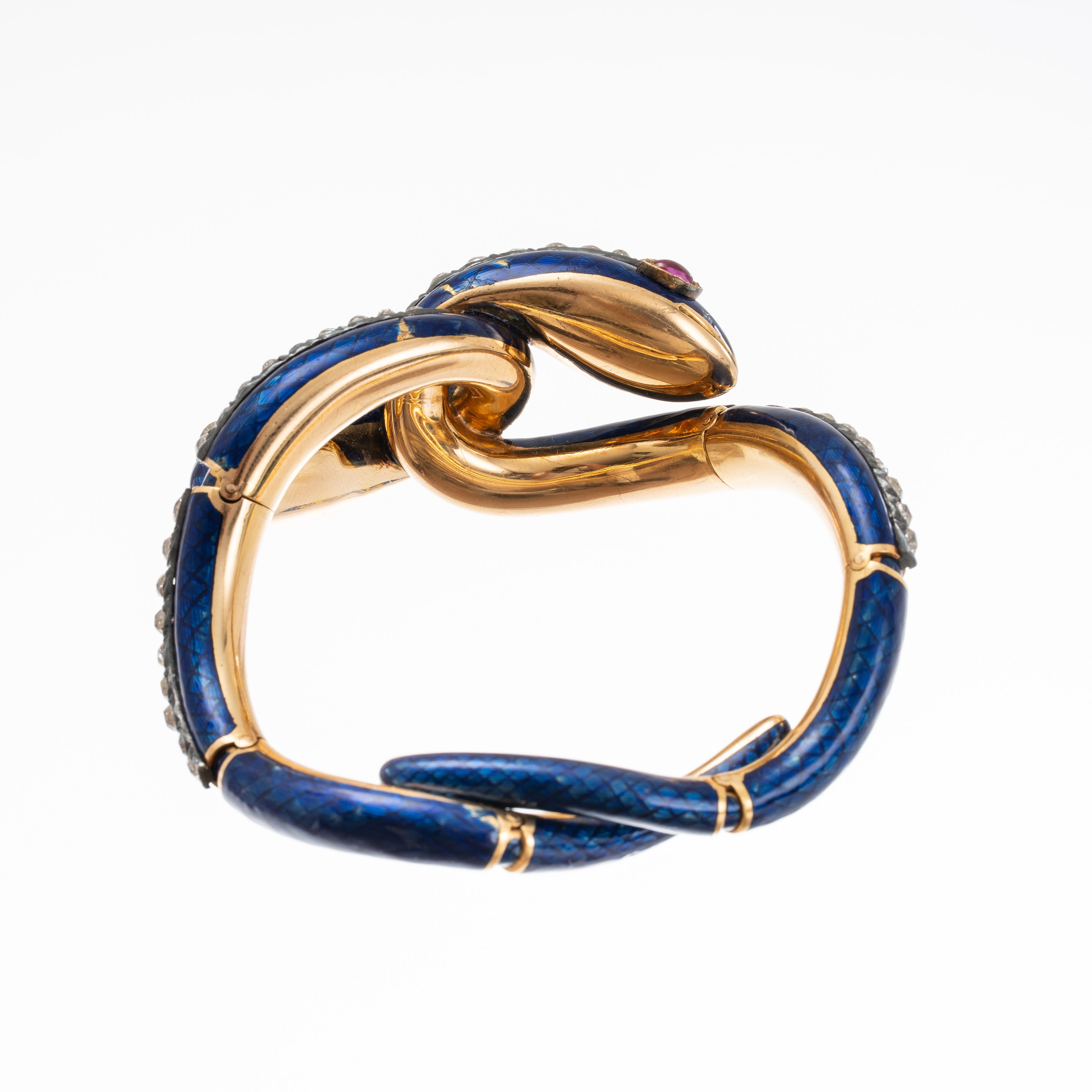 Bracciale a forma di serpente in oro giallo 18 kt con smalti e diamanti