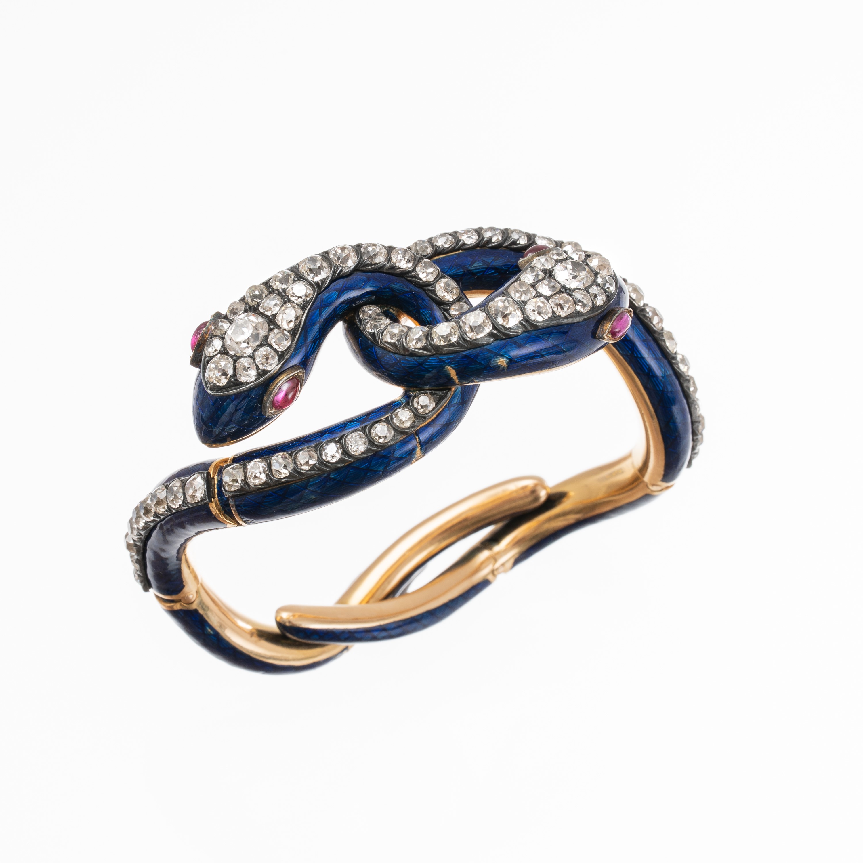 Bracciale a forma di serpente in oro giallo 18 kt con smalti e diamanti