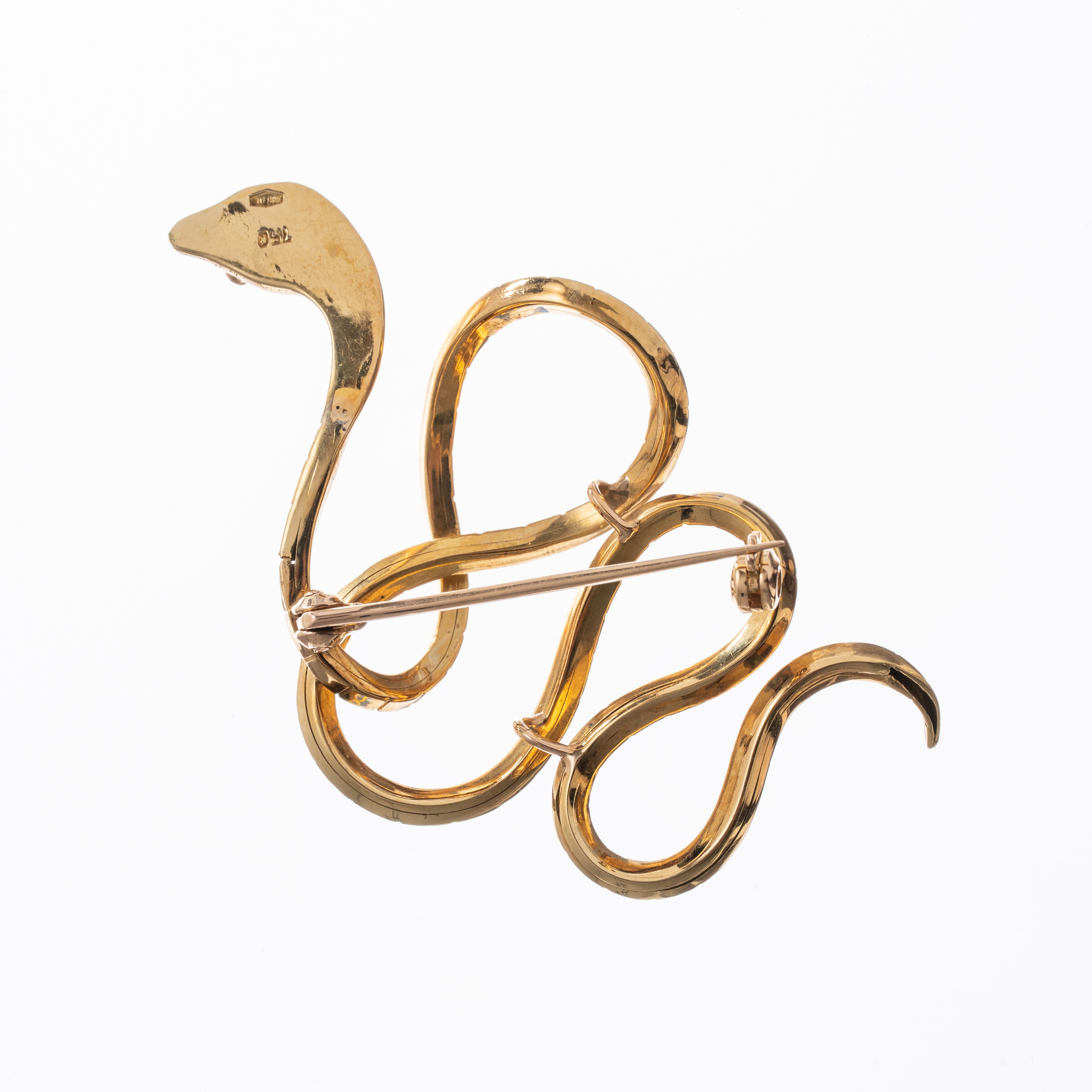 Spilla, oro giallo 18 kt a forma di serpente (anni '30 circa)