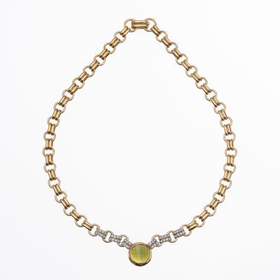 Girocollo in oro bianco e giallo 18 kt con diamanti taglio brillante e tomalina verde
