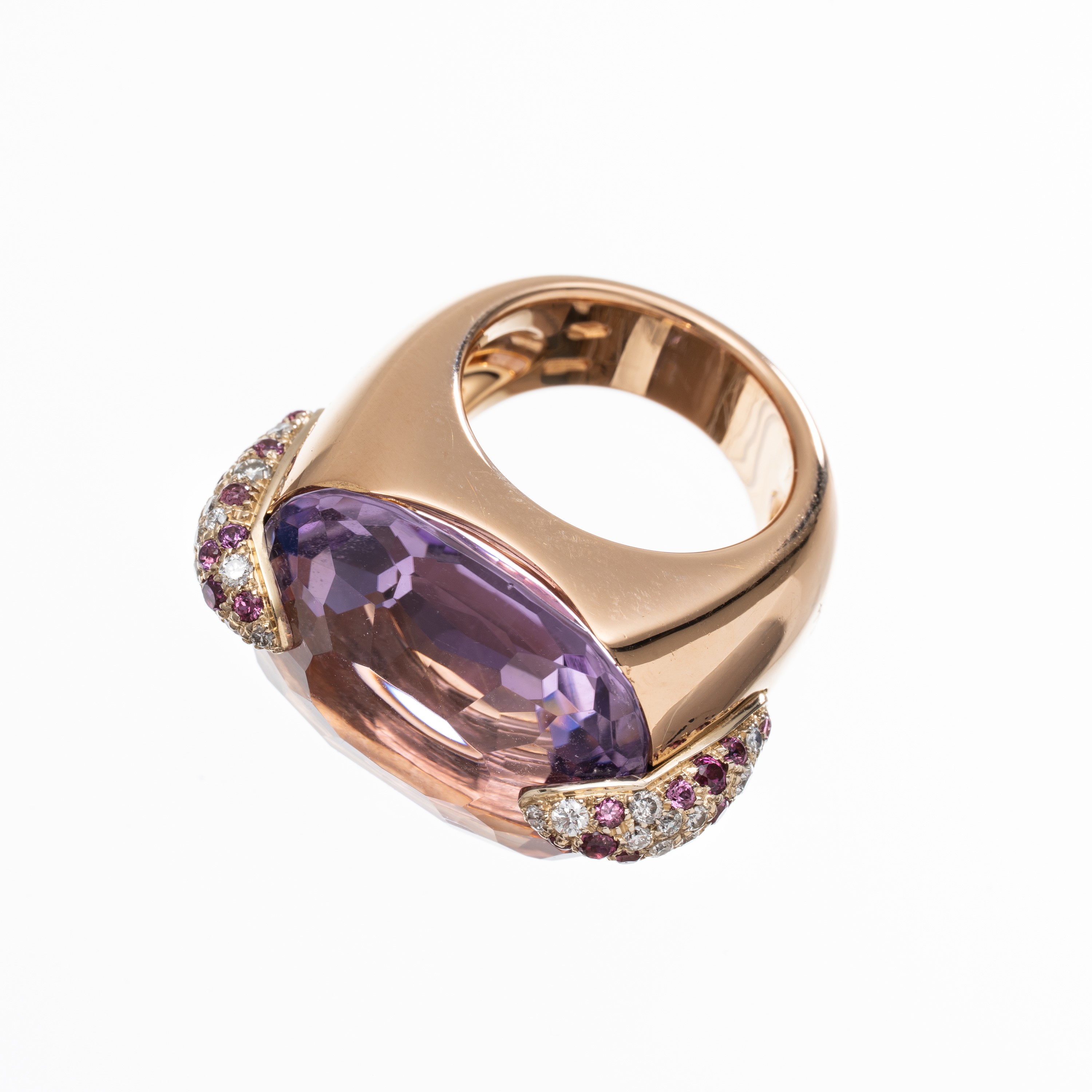 Pomellato - Anello in oro rosa 18 kt modello Pin Up con ametista sfaccettata, diamanti e rubini