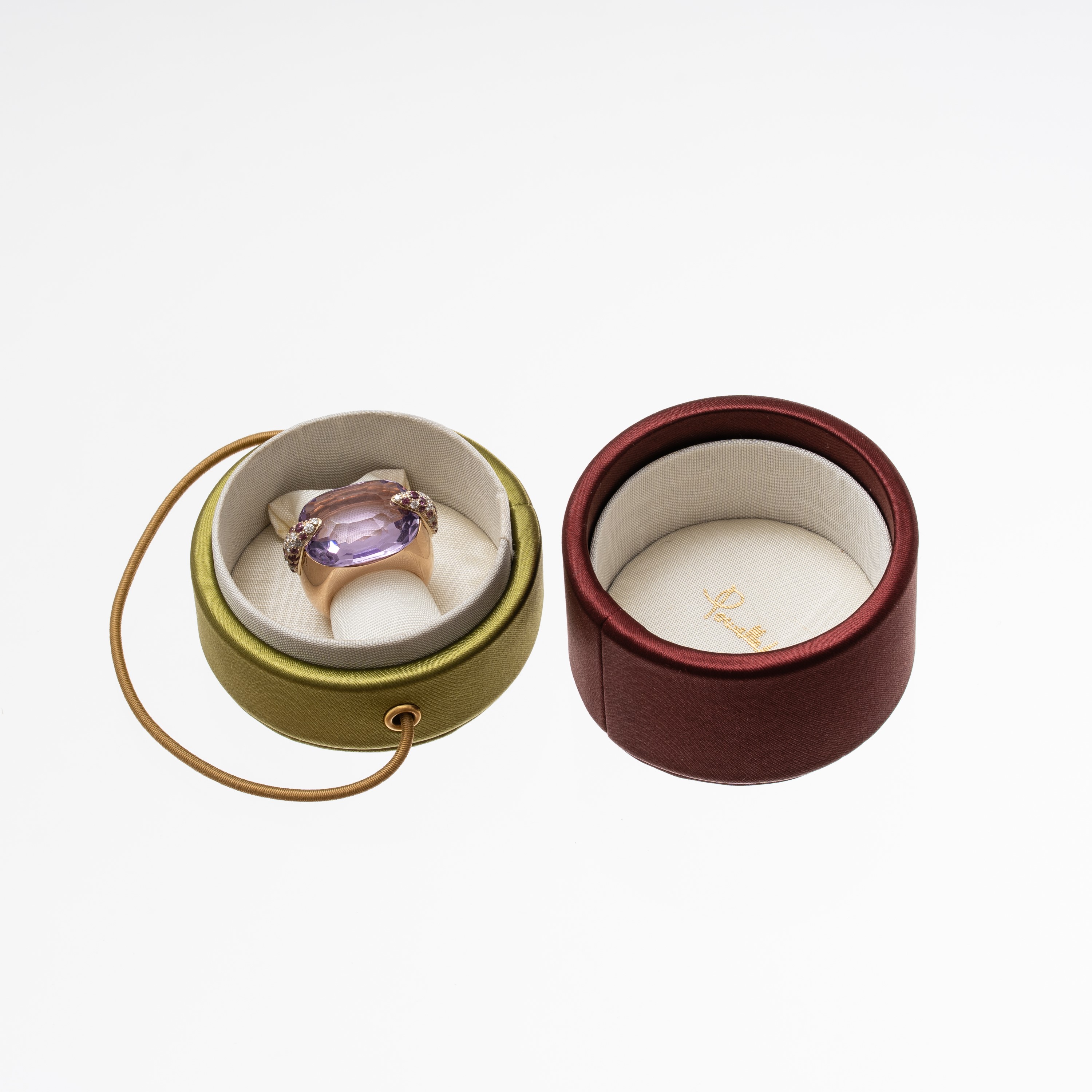Pomellato - Anello in oro rosa 18 kt modello Pin Up con ametista sfaccettata, diamanti e rubini