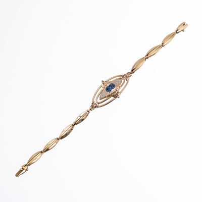 Bracciale in oro rosa 18 kt con smalti, lastra stampata a losanga ed elemento floreale