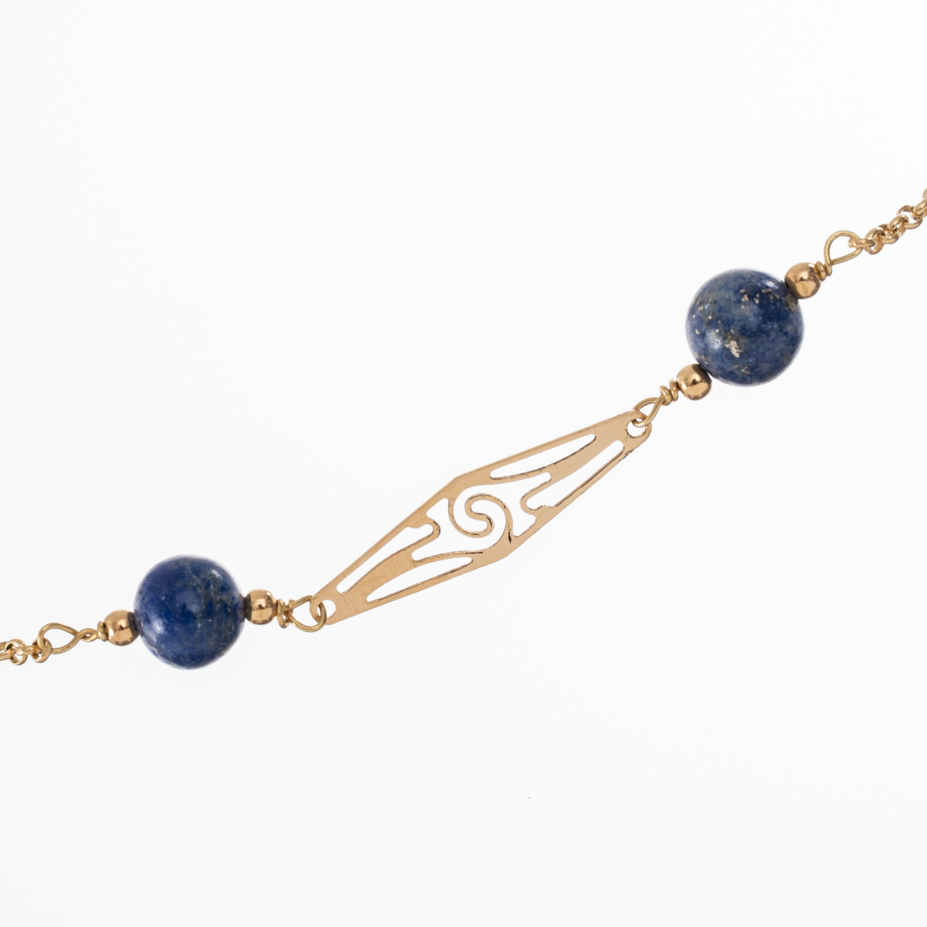 Collana in oro giallo 18 kt con lapislazzuli, motivi a losanga