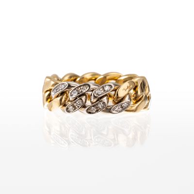 Anello a catena in oro giallo 18 kt con diamanti taglio brillante