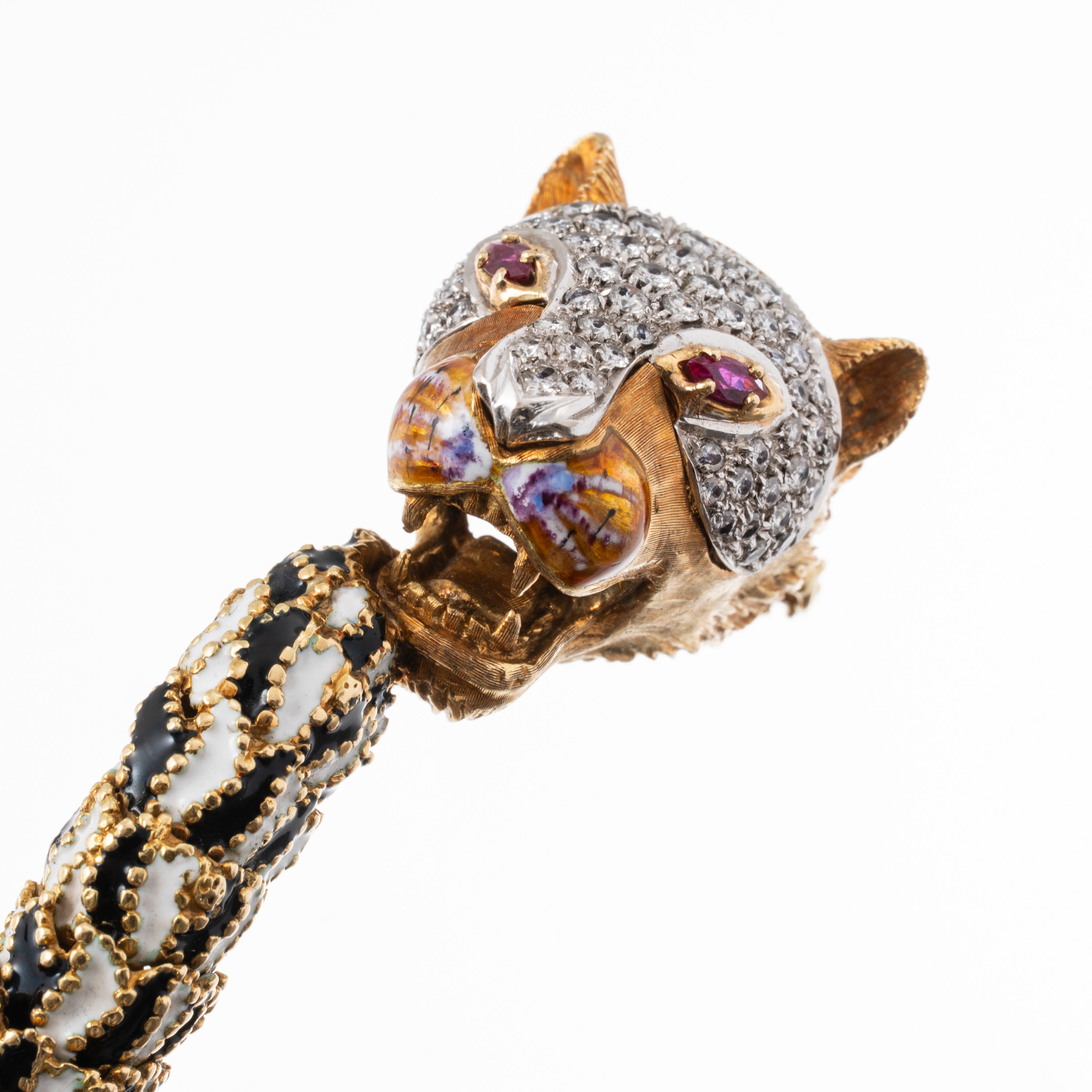 Frascarolo - Bracciale ad elementi snodati in oro giallo 18 kt con diamanti, rubini e smalti bian...