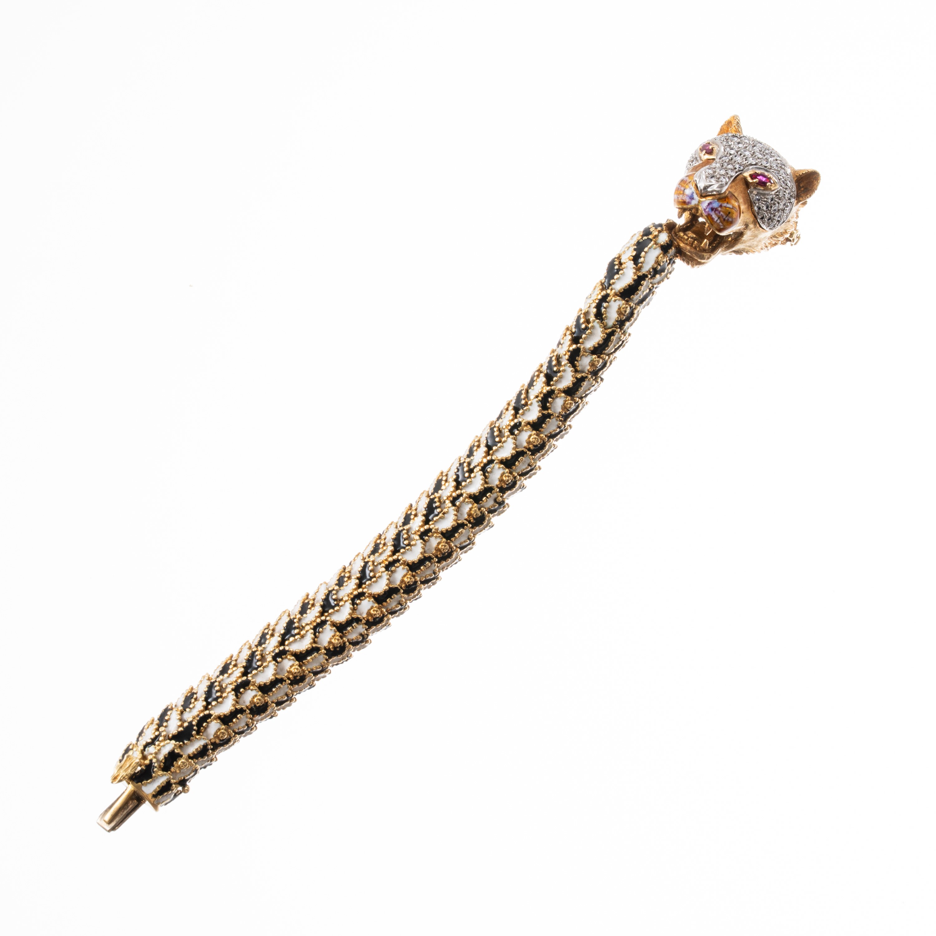 Frascarolo - Bracciale ad elementi snodati in oro giallo 18 kt con diamanti, rubini e smalti bian...