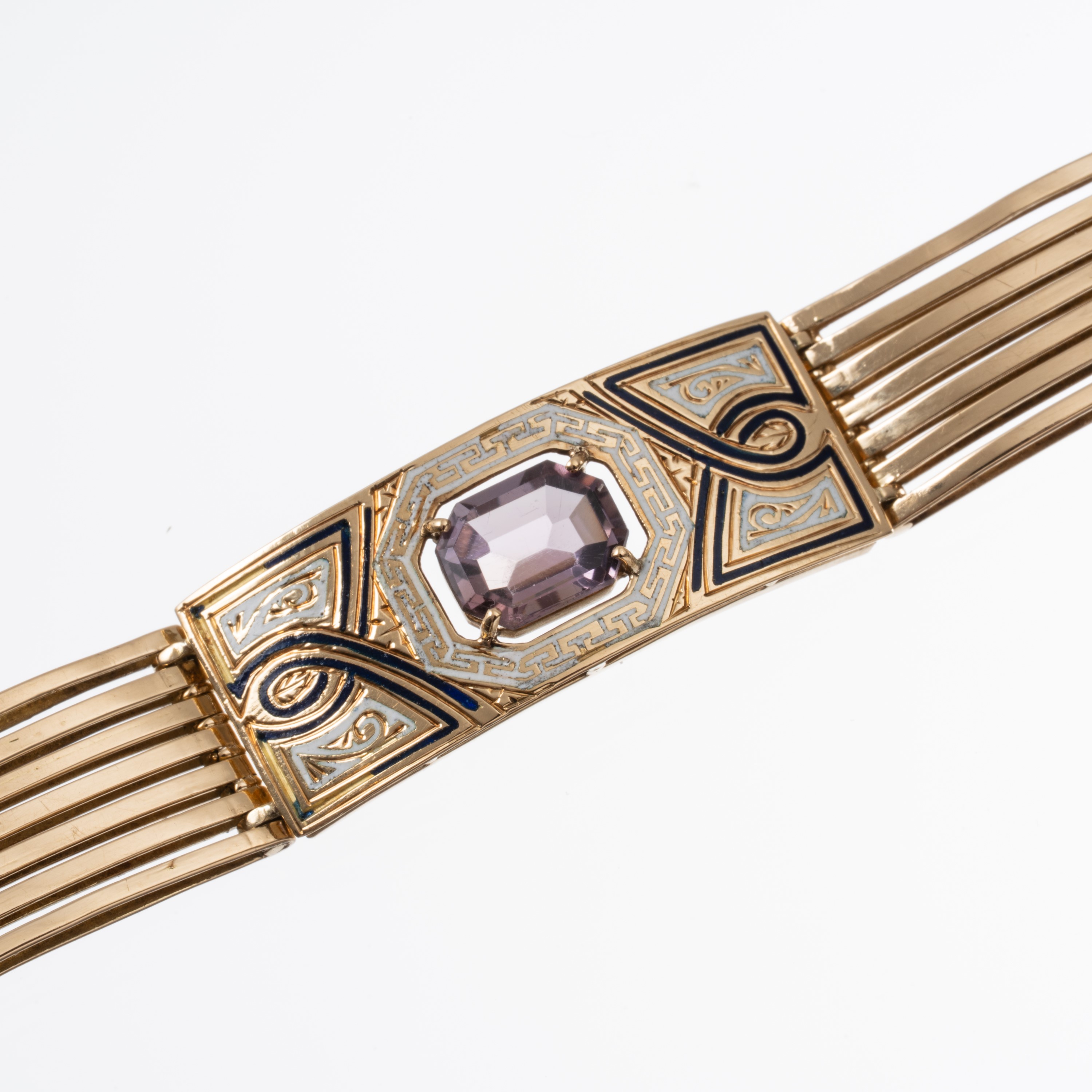 Bracciale in oro rosa 14 carati con ametiste e smalti