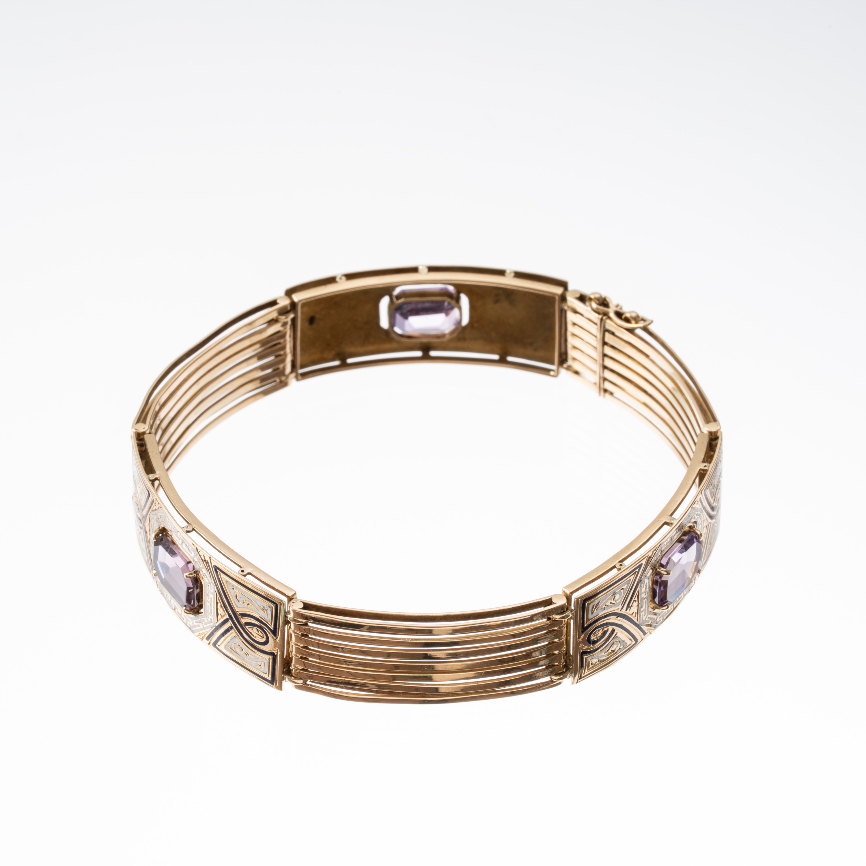 Bracciale in oro rosa 14 carati con ametiste e smalti