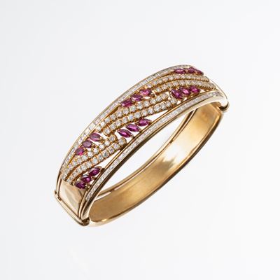 Bracciale in oro giallo 18 kt con diamanti e rubini