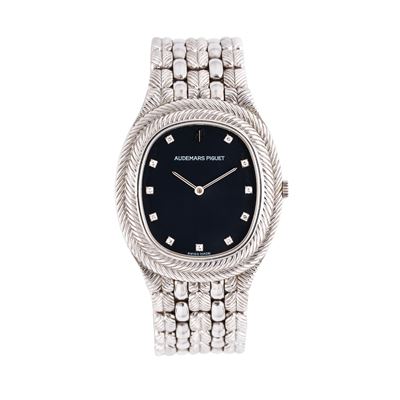 Feather, orologio solo tempo in oro bianco 18 kt con bracciale integrato
