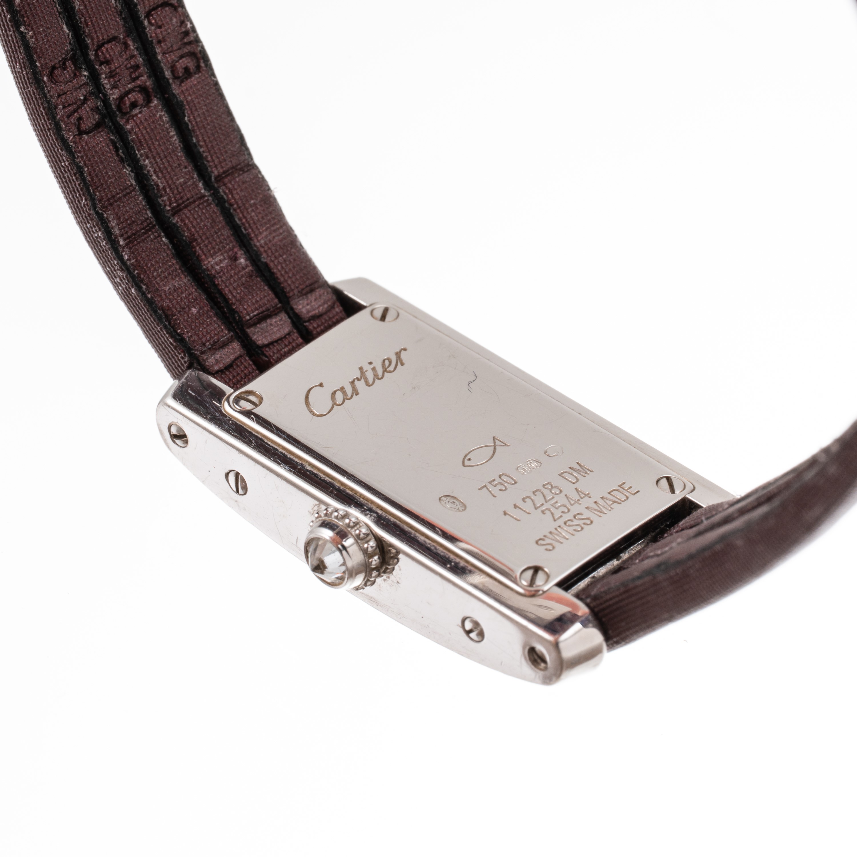 Cartier - Mini Tank Americaine 2544, orologio solo tempo al quarzo in oro bianco 18 kt con ghiera...