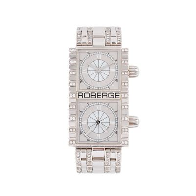 Robergé, Pollux, orologio Dual Time al quarzo in oro bianco 18 kt con diamanti