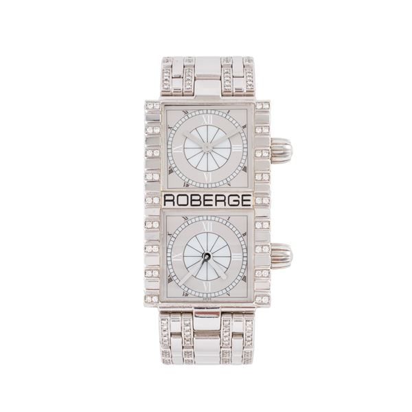 ROBERGE’ - ROBERGE' - POLLUX OROLOGIO DUAL TIME AL QUARZO IN ORO BIANCO 18 KT E DIAMANTI TAGLIO BRILLANTE