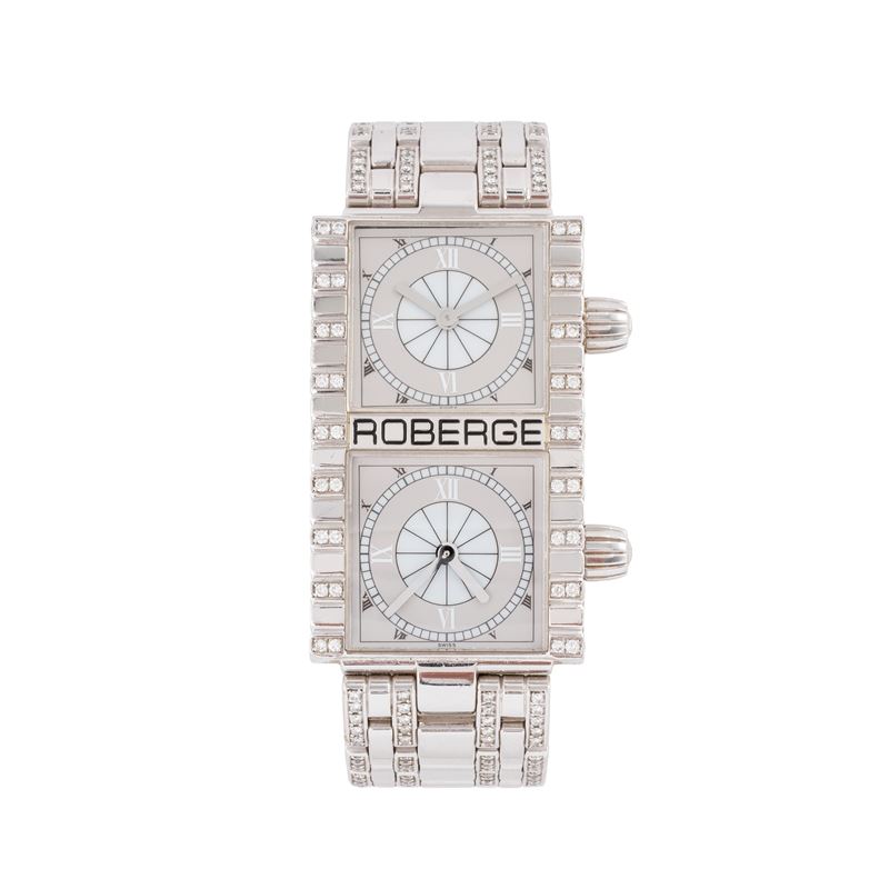 Roberge’ - Robergé, Pollux, orologio Dual Time al quarzo in oro bianco 18 kt con diamanti