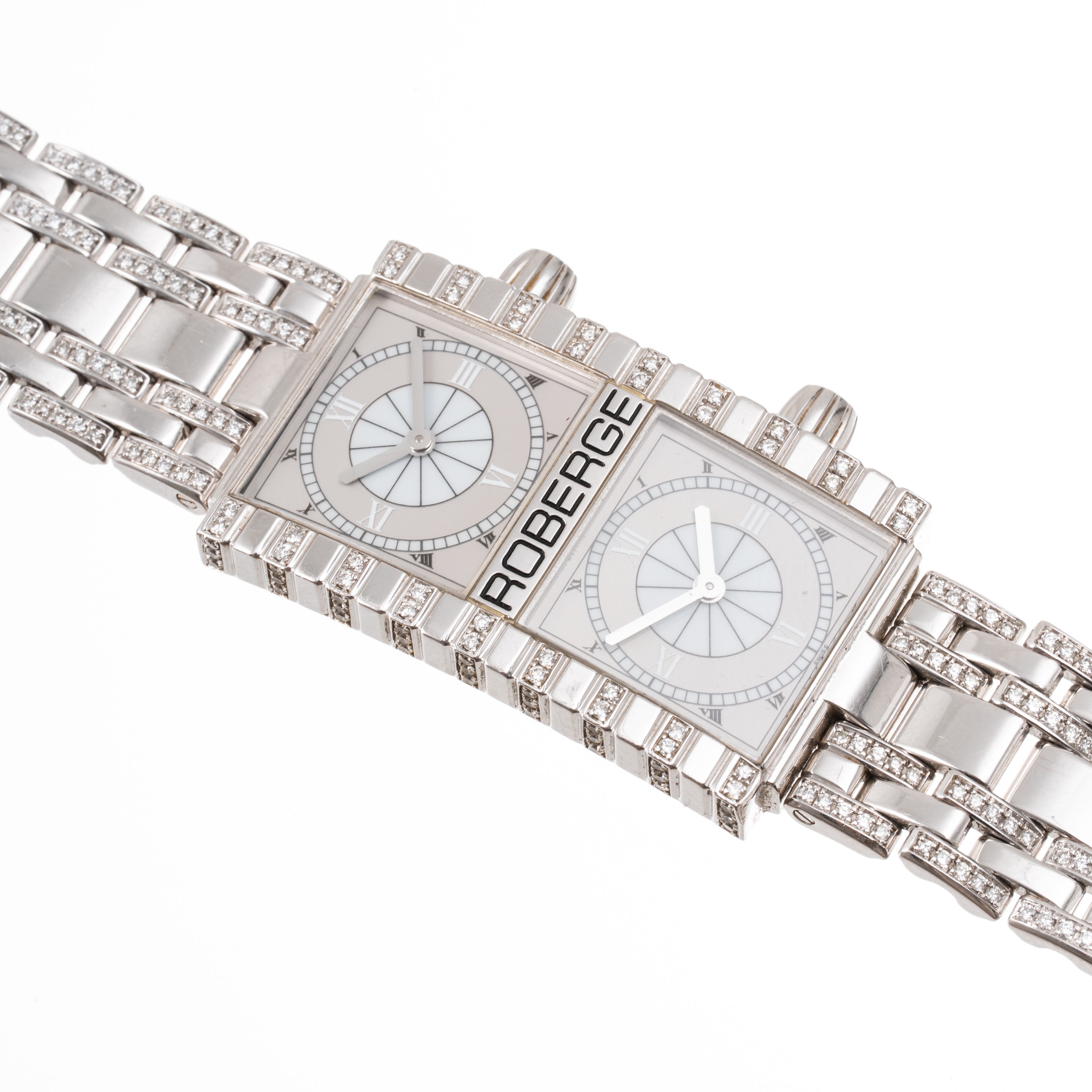 Roberge’ - Robergé, Pollux, orologio Dual Time al quarzo in oro bianco 18 kt con diamanti
