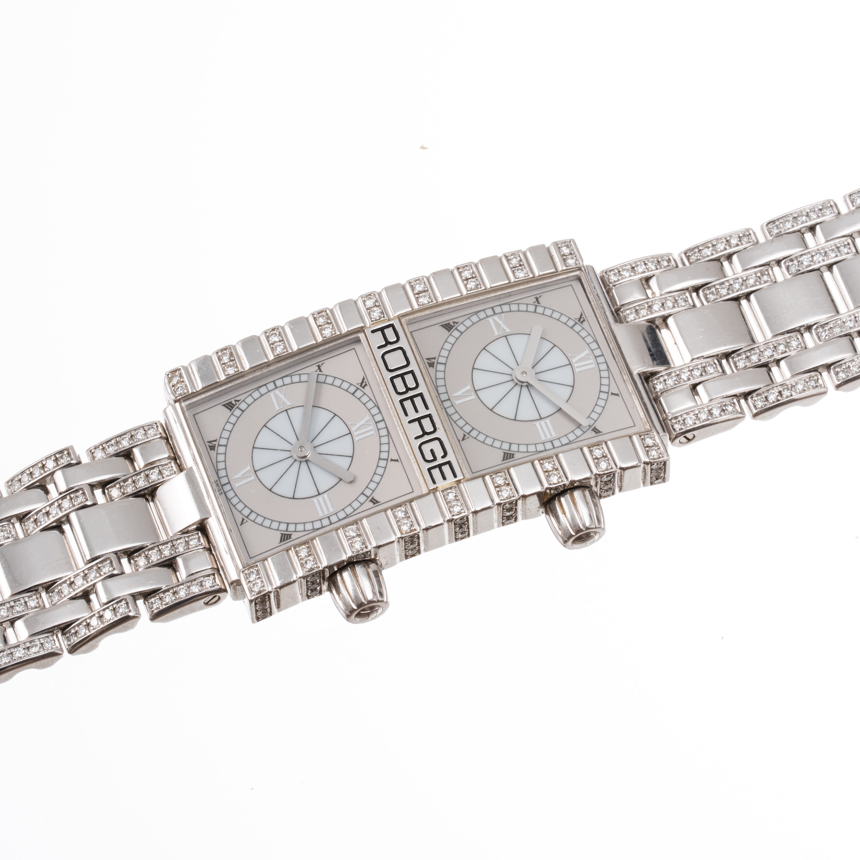 Roberge’ - Robergé, Pollux, orologio Dual Time al quarzo in oro bianco 18 kt con diamanti