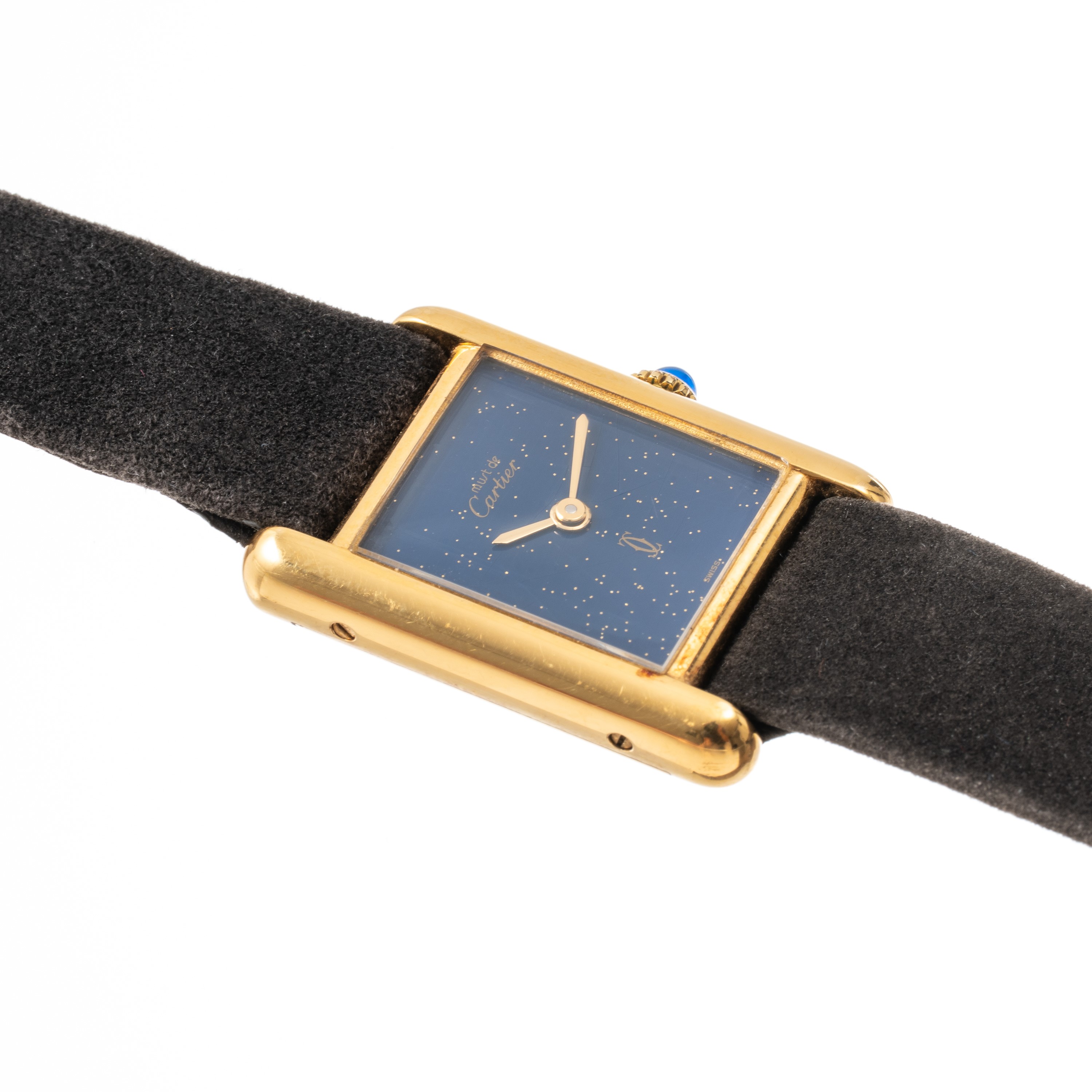 Cartier - Must de Tank, orologio solo tempo a carica manuale con cassa placcata oro e quadrante b...