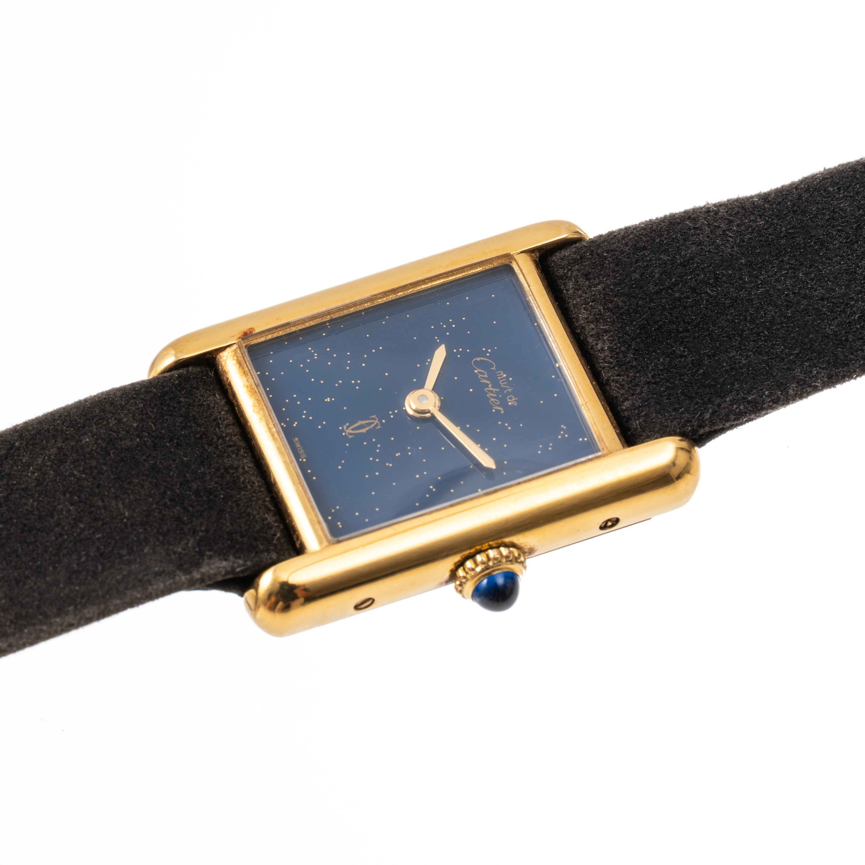 Cartier - Must de Tank, orologio solo tempo a carica manuale con cassa placcata oro e quadrante b...