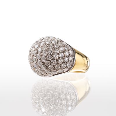Anello in oro bianco e giallo 18 kt con pavé di diamanti taglio brillante (mis. 54/14)
