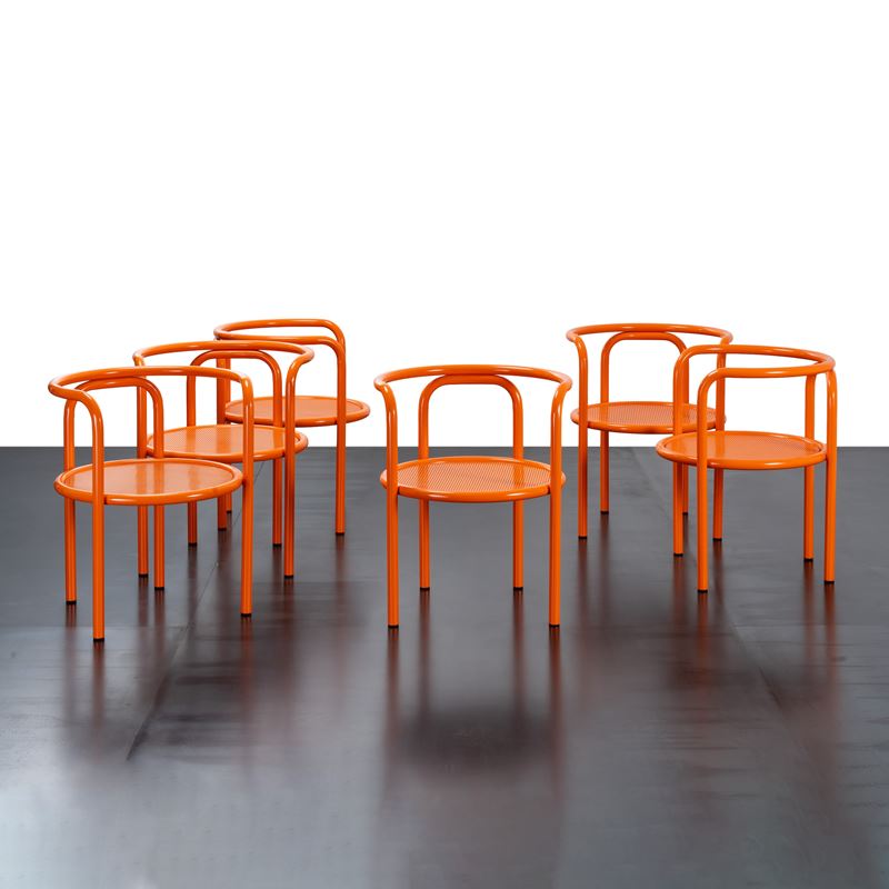 Gae Aulenti - Set di sei sedie “Locus Solus”, acciaio laccato