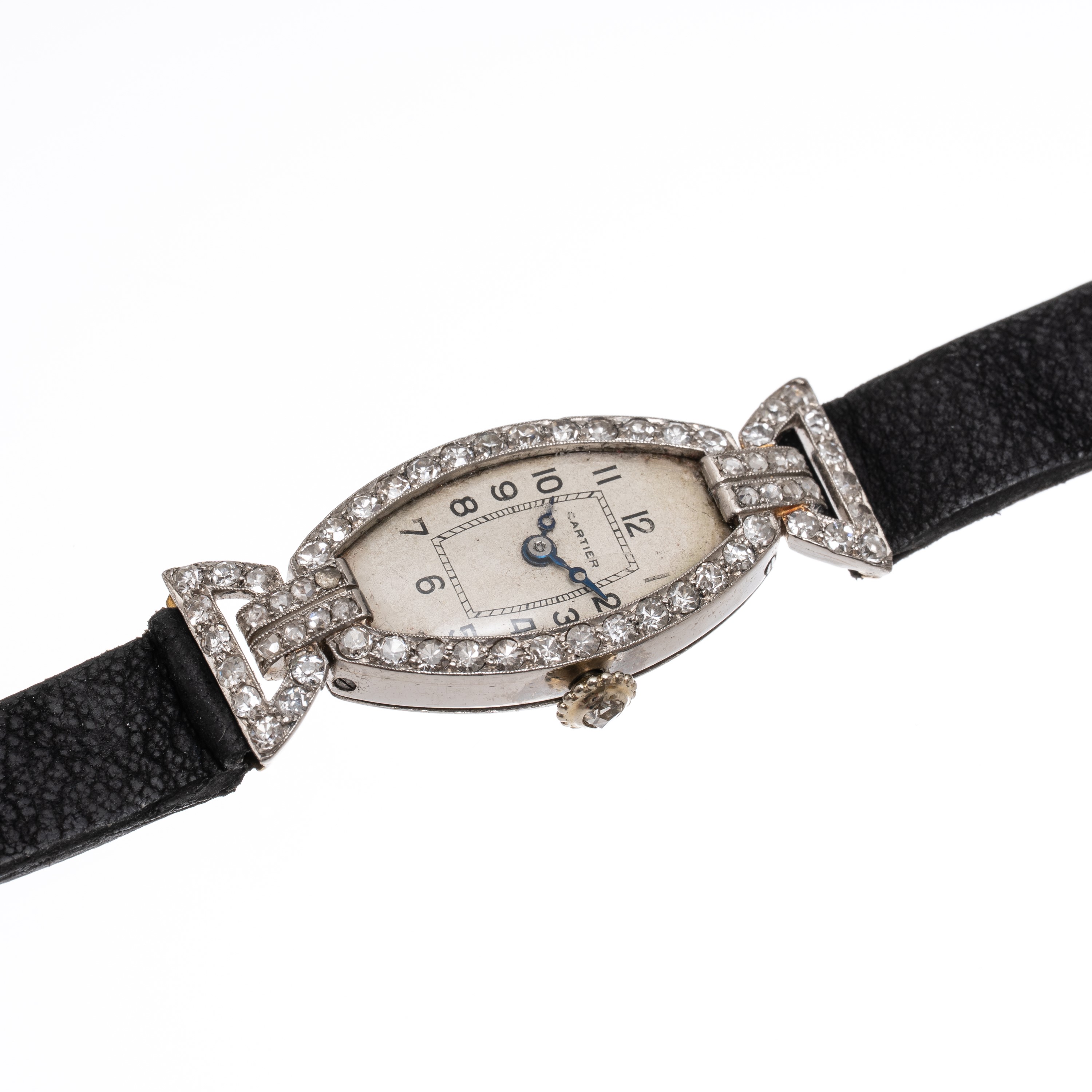 Cartier - Orologio Tonneau solo tempo a carica manuale in platino con quadrante bianco e cassa in...