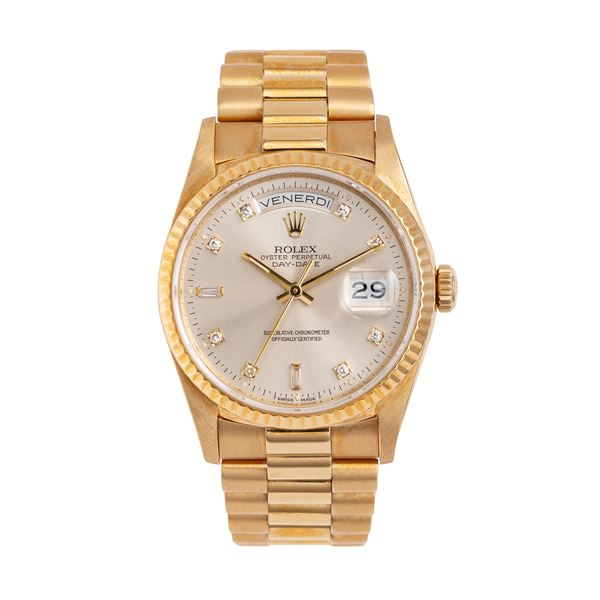 ROLEX - ROLEX - DAY DATE  OROLOGIO ‘DAY DATE’ IN ORO GIALLO 18KT A CARICA AUTOMATICA CON BRACCIALE ‘PRESIDENT’ IN ORO GIALLO 18KT E QUADRANTE CON INDICI IN DIAMANTE