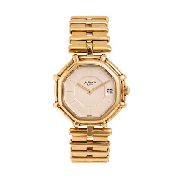 GERALD GENTA - GERALD GENTA - LADY SUCCESS OROLOGIO SOLO TEMPO AL QUARZO IN ORO GIALLO 18KT CON BRACCIALE IN ORO GIALLO 18KT, QUADRANTE BIANCO E DATARIO AD ORE TRE